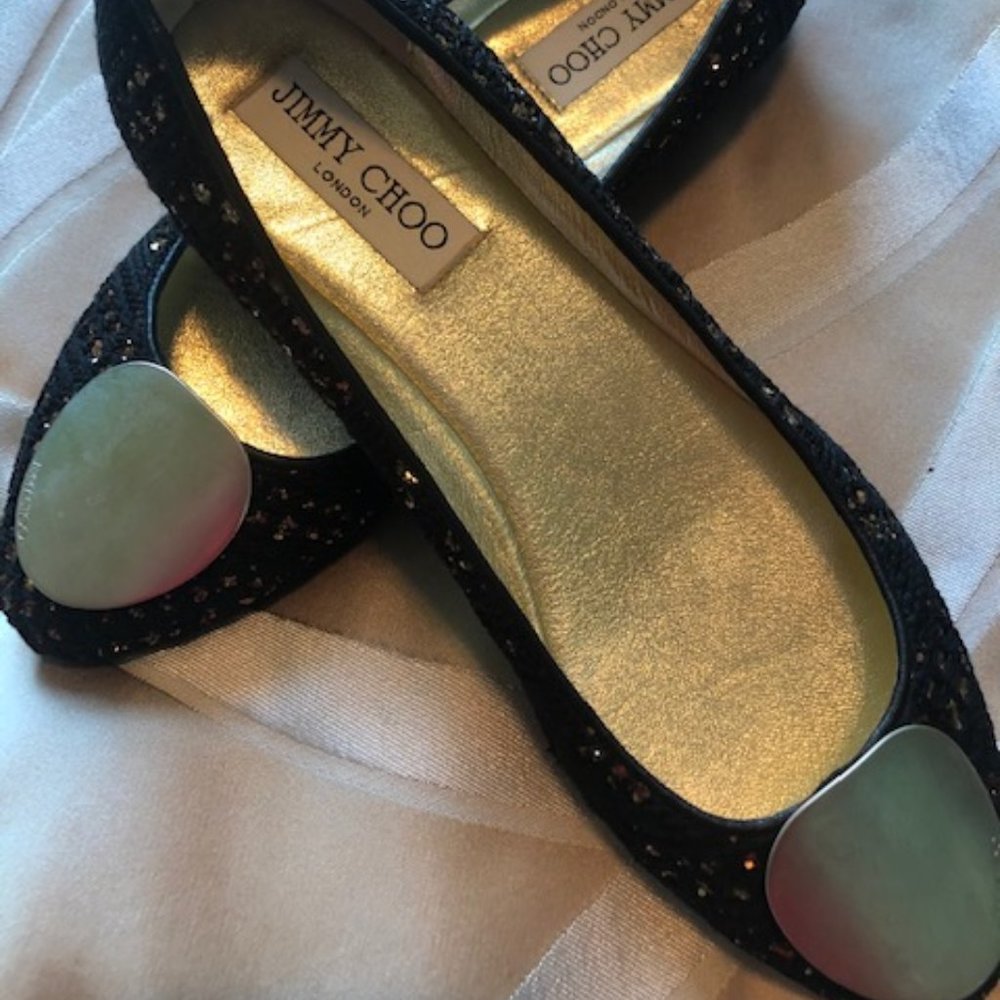 Jimmy Choo Black with gold Wray Flat Size 37.5